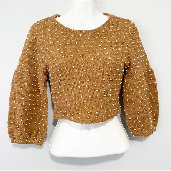 BCBGENERATION brown polka dot puff sleeve top XXS - Picture 5 of 9